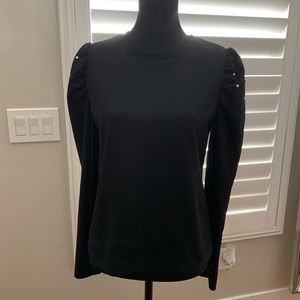 Ann Taylor Black Long Sleeve Blouse with Pearl detail on Sleeves
